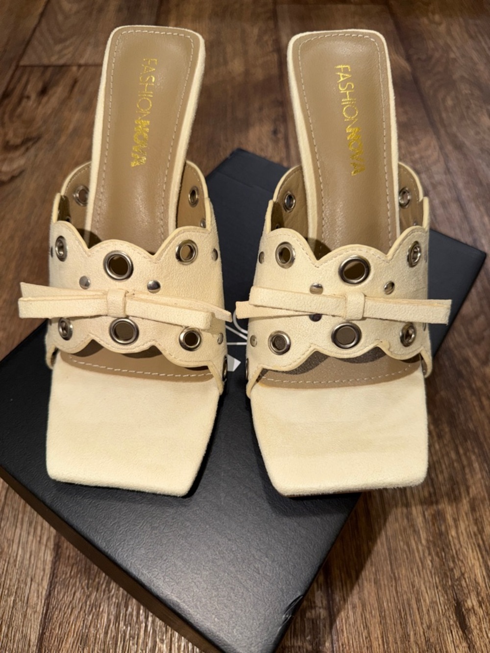 Fashion Nova Beige Grommet Mules